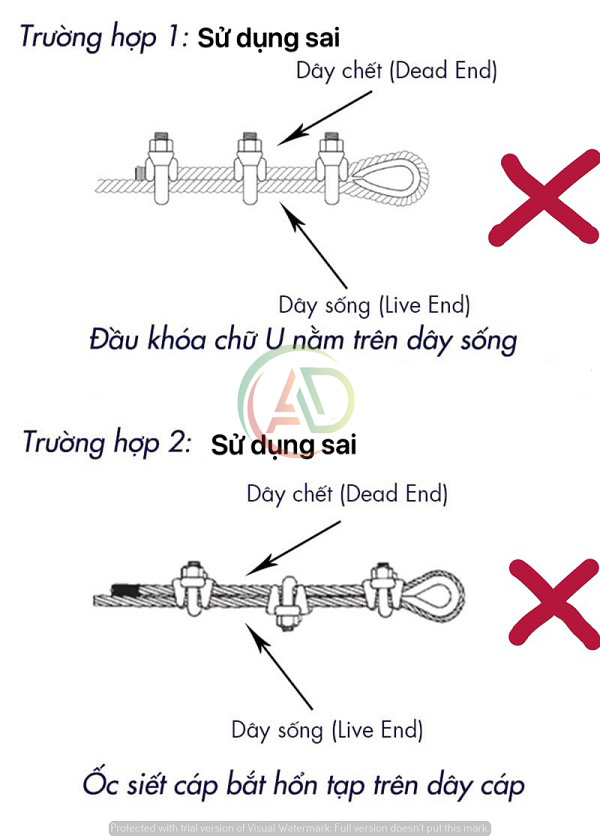 sử dụng ốc siết cáp sai cách